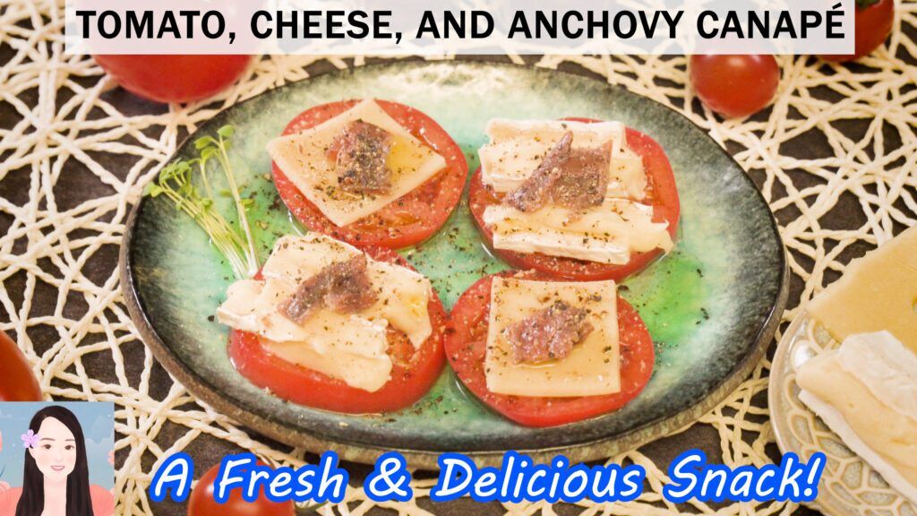 tomato, cheese, and anchovy canape a fresh & delicious snack